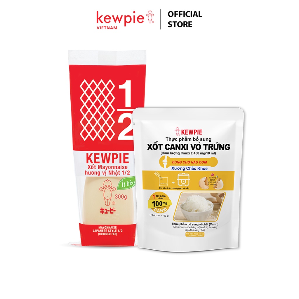 Combo Sức khỏe 1 chai Xốt Mayonnaise Kewpie Hương Vị Nhật Ít Béo 300g x 1 Gói Xốt Canxi Vỏ Trứng Kewpie (10ml x 10)