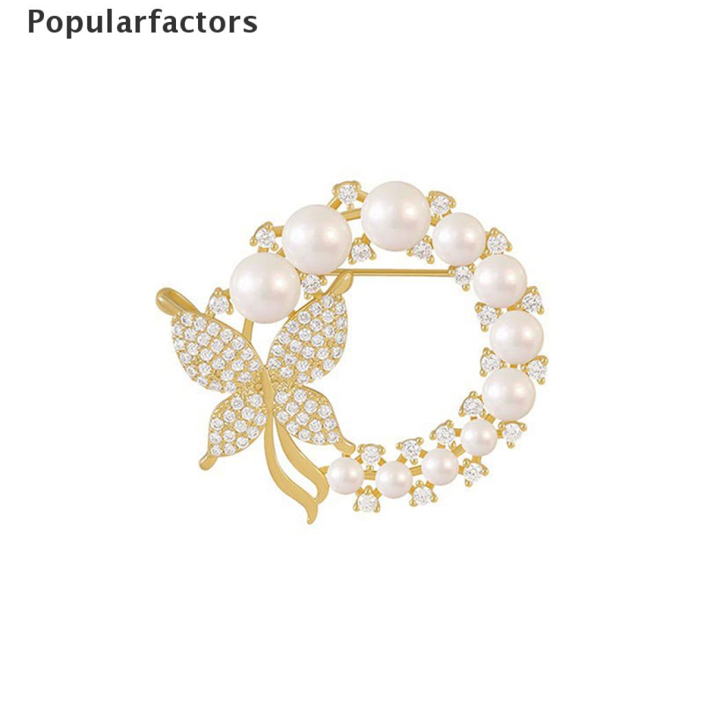 Ghim cài áo hình hoa bướm đính đá ngọc trai thời trang