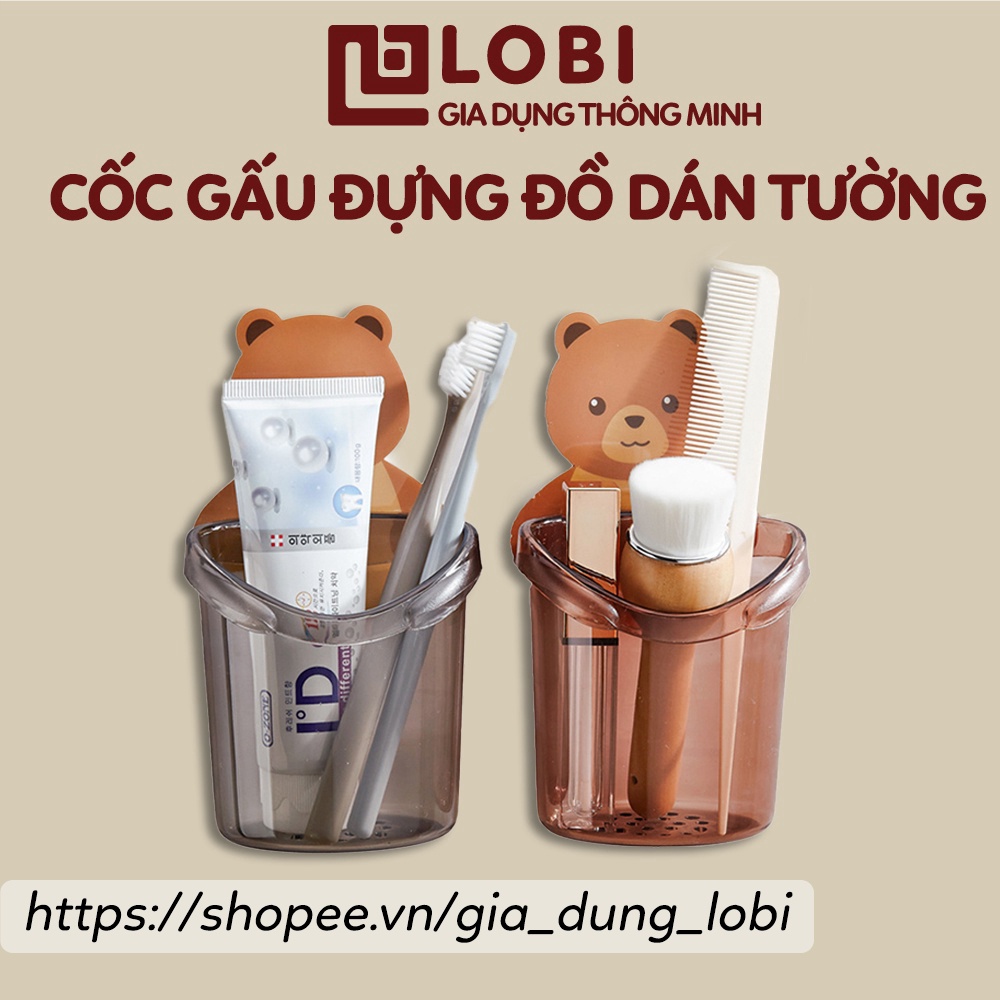 Cốc đựng bàn chải kem đánh răng dán tường kiểu con gấu dễ thương cốc dánh tường đựng đồ dùng