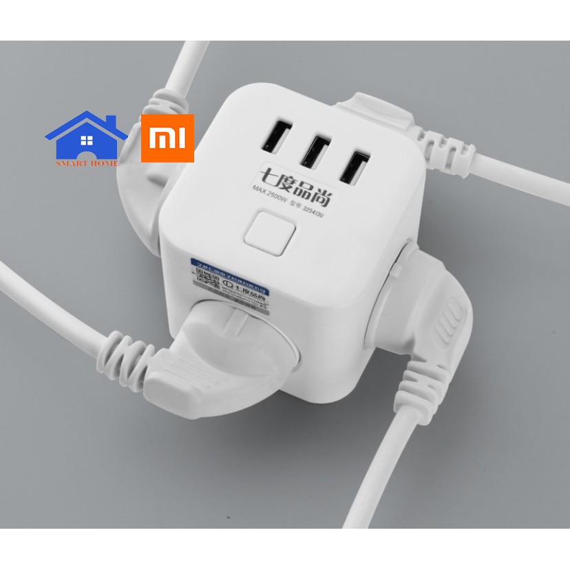 Ổ cắm chuyển đổi USB Phích điện nhiều chân  - Ổ Cắm Điện Đa Năng 3 Phích  Cắm Và 3 Cổng Sạc USB