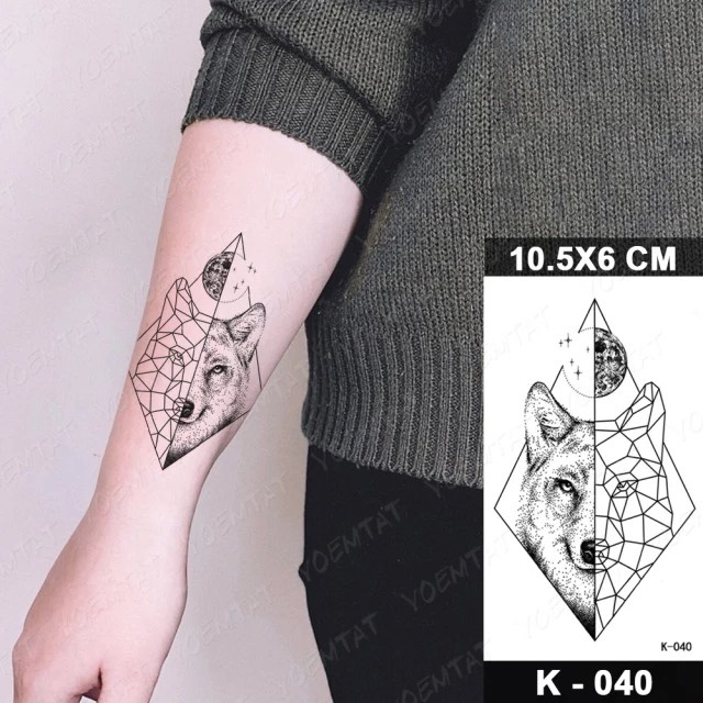 Hình xăm chó sói trừu tượng k040- miếng dán tatoo tạm thời size &lt;10x6cm