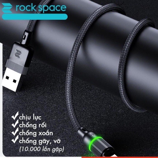 Cáp sạc nhanh Rock space R10 tự ngắt cho IPhone, iPad dây dù siêu bền
