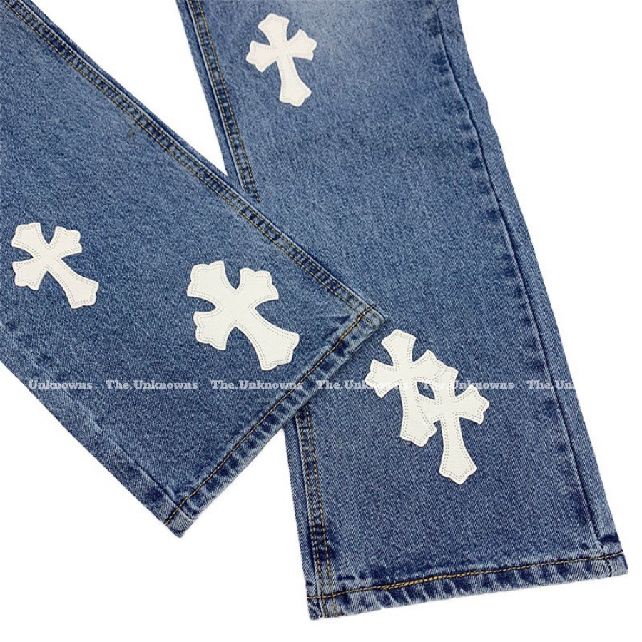 ⚡️ - Quần Jeans Chrom Heart ống suông logo trắng, Quần jeans CH Sơn Tùng cao cấp full túi tag