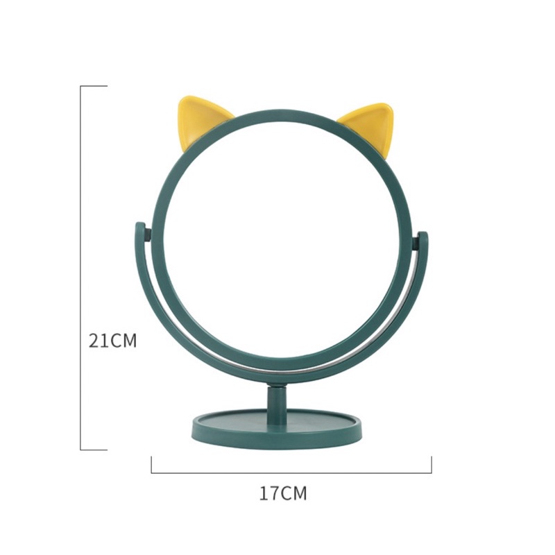 Gương Trang Điểm Để Bàn Mini Hình Tai Mèo đế xoay