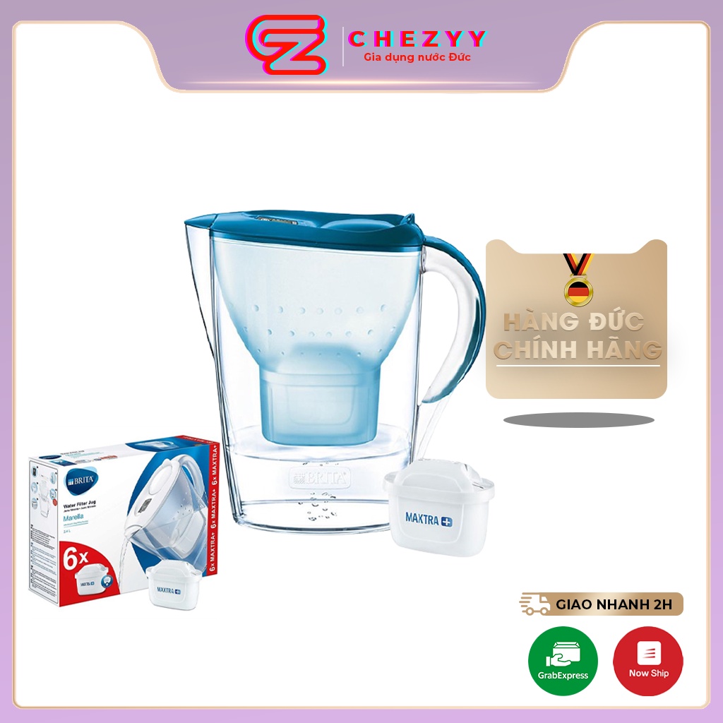 Bình lọc nước Brita 2,4L kèm 6 lõi lọc [Hàng Đức chính hãng]