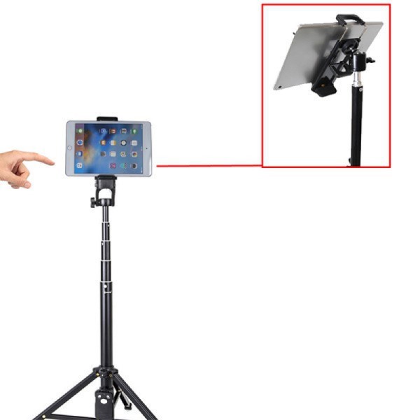 Kẹp ipad, điện thoại 2IN1 gắn tripod, gậy livestream, Cùng lúc gắn được 2 phụ kiện ipad và điện thoại