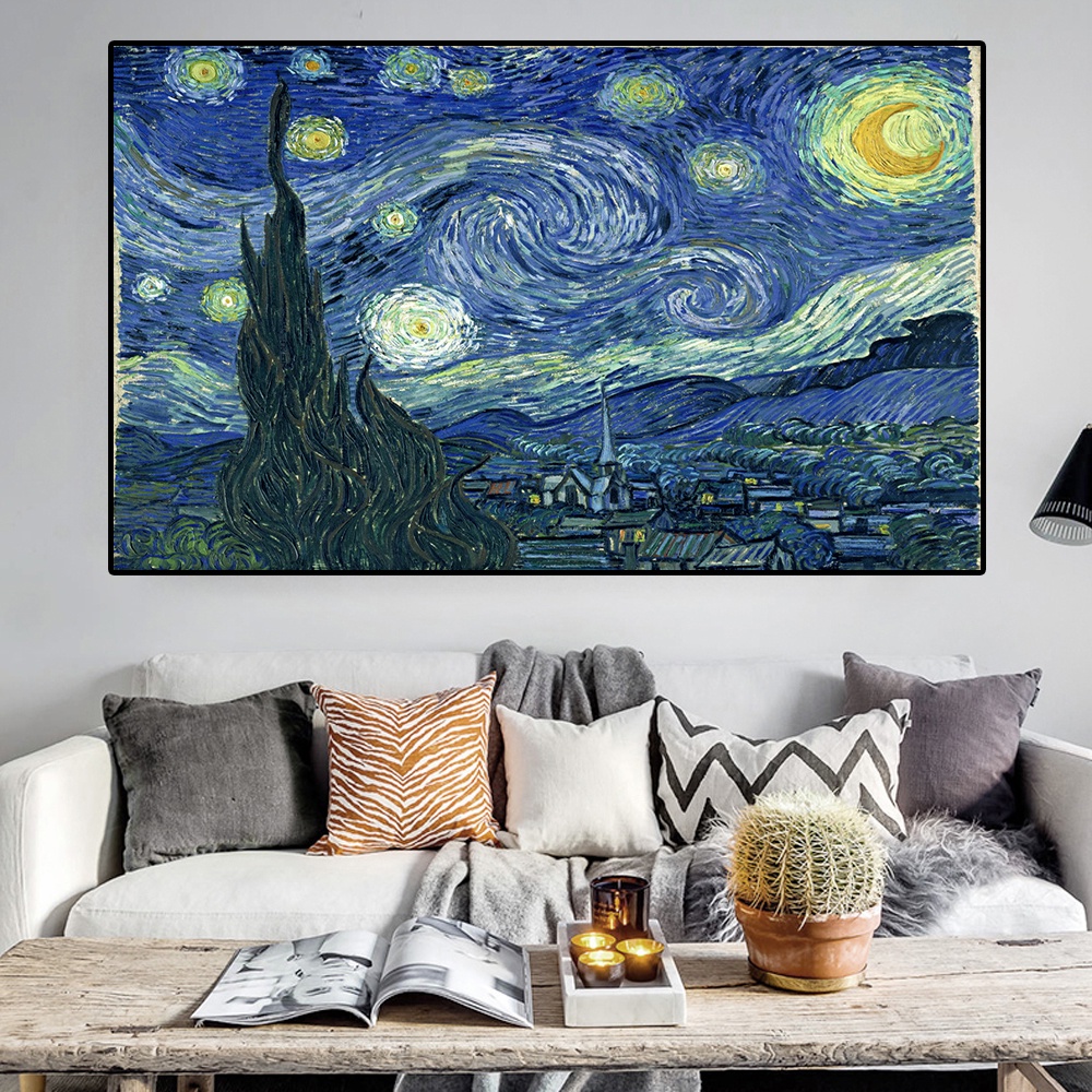Tranh Sơn Dầu Vải canvas Treo Tường Họa Tiết Bầu Trời Đêm van gogh Độc Đáo diy Dùng Trang Trí Nhà Cửa