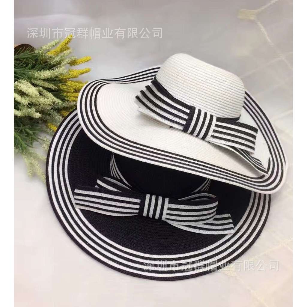[Hàng Mới] Mũ Cói Rộng Vành Cao Cấp Nơ Kẻ
