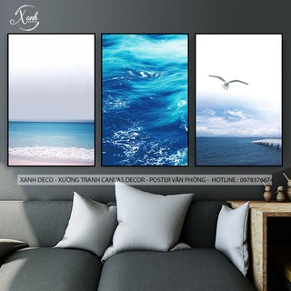 tranh canvas cảnh biển trang trí nội thất bộ 3 bức 50x70 cm
