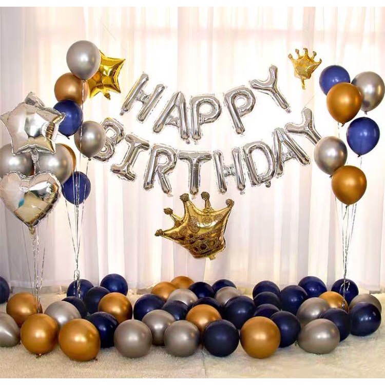 Set bóng trang trí sinh nhật màu xanh navy dành cho các chàng trai
