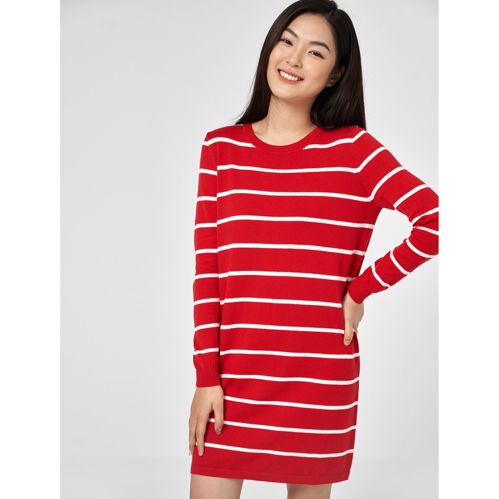 Váy liền nữ pha dệt kẻ ngang 6DS19W002 Canifa | BigBuy360 - bigbuy360.vn