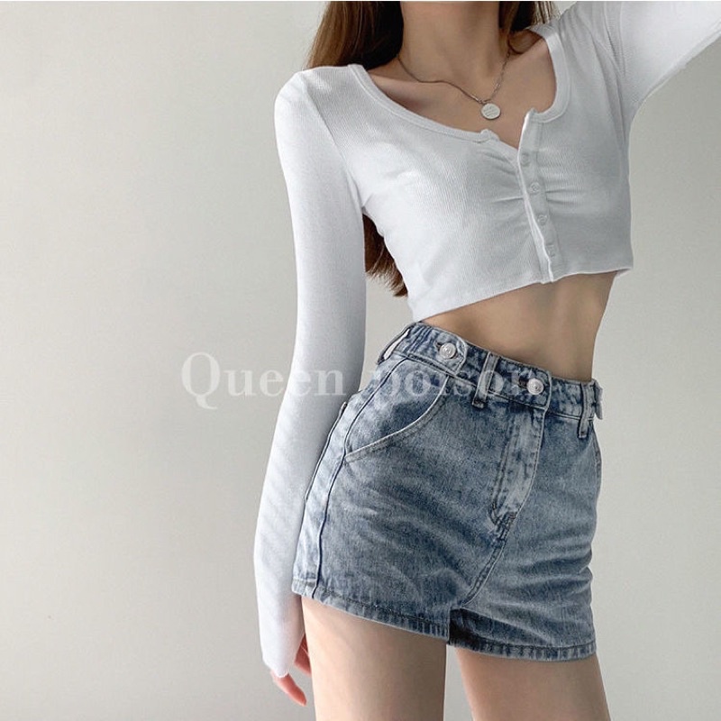 Freeship Quần Sooc Bò Lưng Cao Thêu Hoạ Tiết Trái Tim