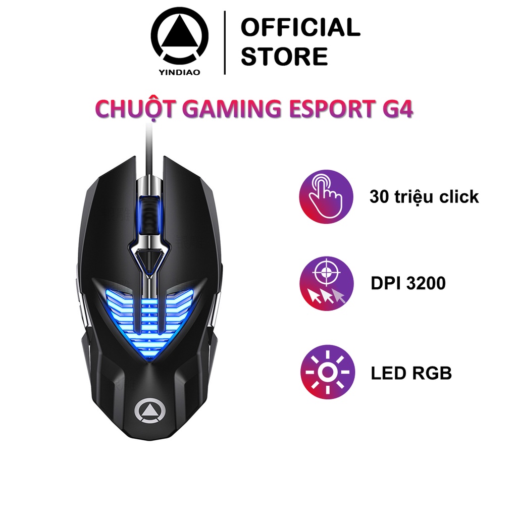 Chuột có dây gaming YINDIAO G4 Pro có LED RGB thiết kế công thái học cảm biến nhạy chuyên dụng chơi game - Chính hãng