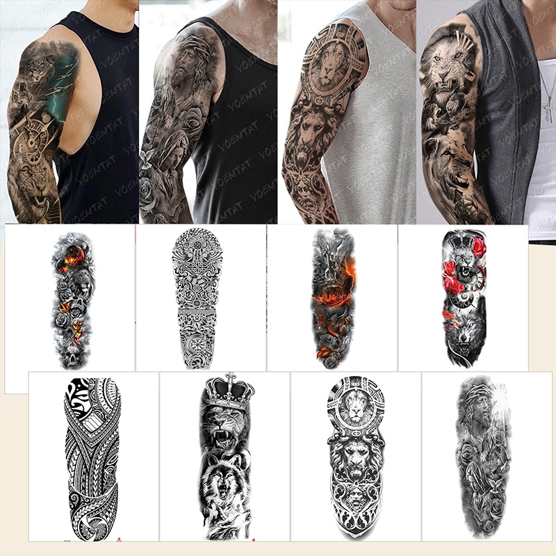 Hình Xăm Tạm Thời Không Thấm Nước Hình Đầu Lâu Cỡ Lớn Trang Trí Cánh Tay Chất Lượng Cao Cho Nam