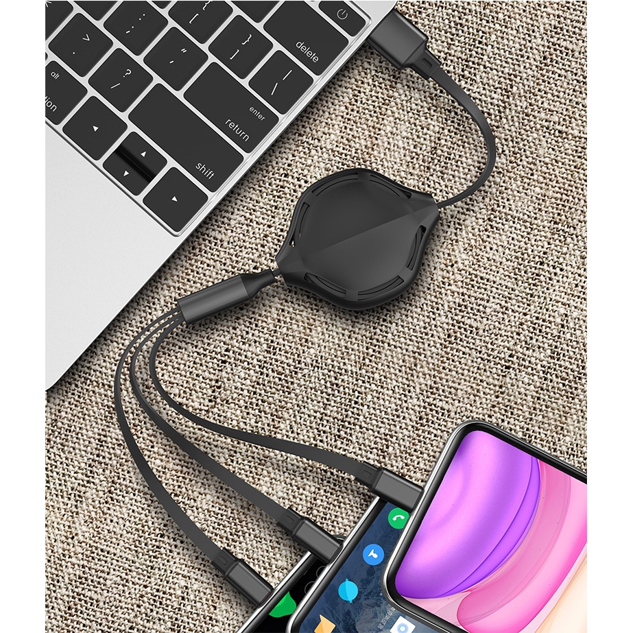 Dây Cáp Sạc Rút Gọn 3 Trong 1 Micro Usb Type C Dài 1m Dành Cho Điện Thoại