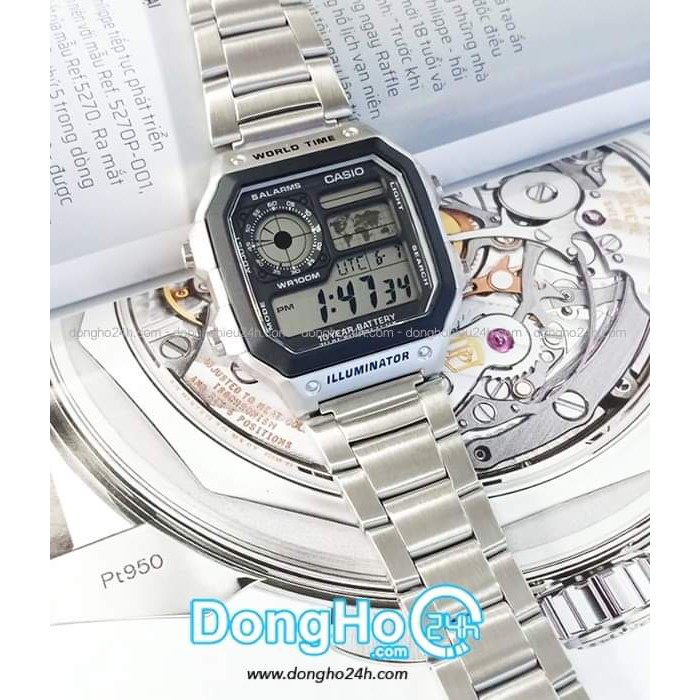 Đồng hồ nam casio AE 1200-WHD full box hiện thị điện tử máy Nhật chống nước siêu đẹp