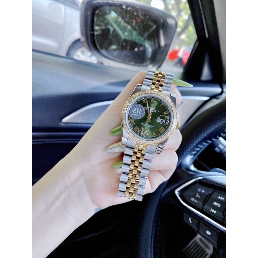Đồng hồ đeo tay nữ, đồng hồ nữ ROLEX Ngọc Trinh authentic, màu xanh ngọc bảo cực sang chảnh, full hộp cao cấp thời trang