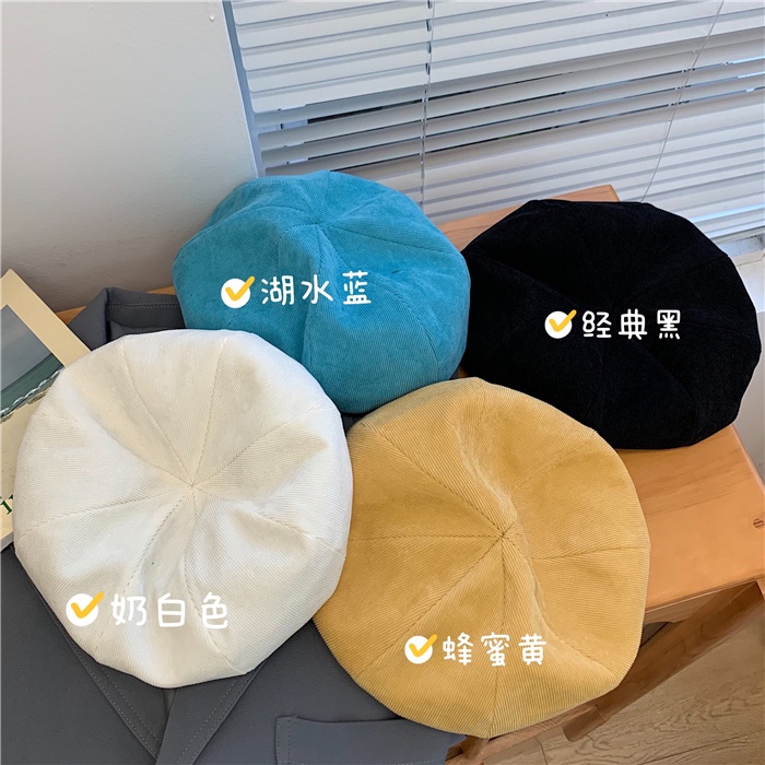 Mũ Beret Nhung Kẻ In Chữ Phong Cách Thời Trang Thu Đông Hàn Quốc