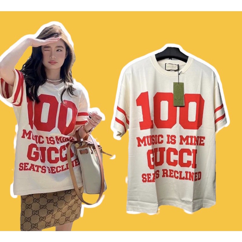 Áo Tee Gu*cci 100 Music Is Mine Màu Off-White