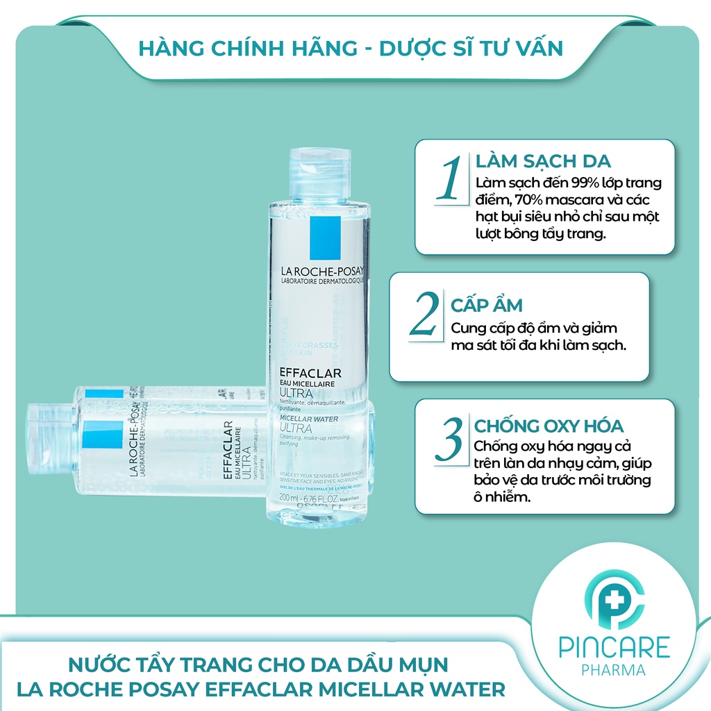 Nước tẩy trang cho da dầu mụn La Roche Posay Effaclar Micellar Water - Hàng chính hãng - Nhà thuốc PinCare