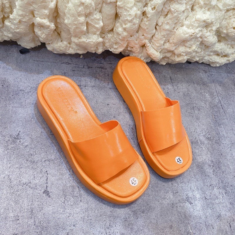 Dép quai ngang da trơn mũi vuông cao cấp đế bánh mì 5 phân trẻ trung năng động, đi làm, đi chơi, dạo phố đều đẹp