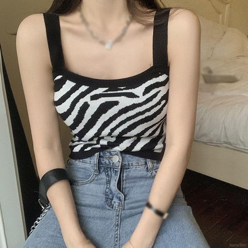 Áo sát nách dệt kim in họa tiết ngựa vằn kiểu mùa hè | BigBuy360 - bigbuy360.vn