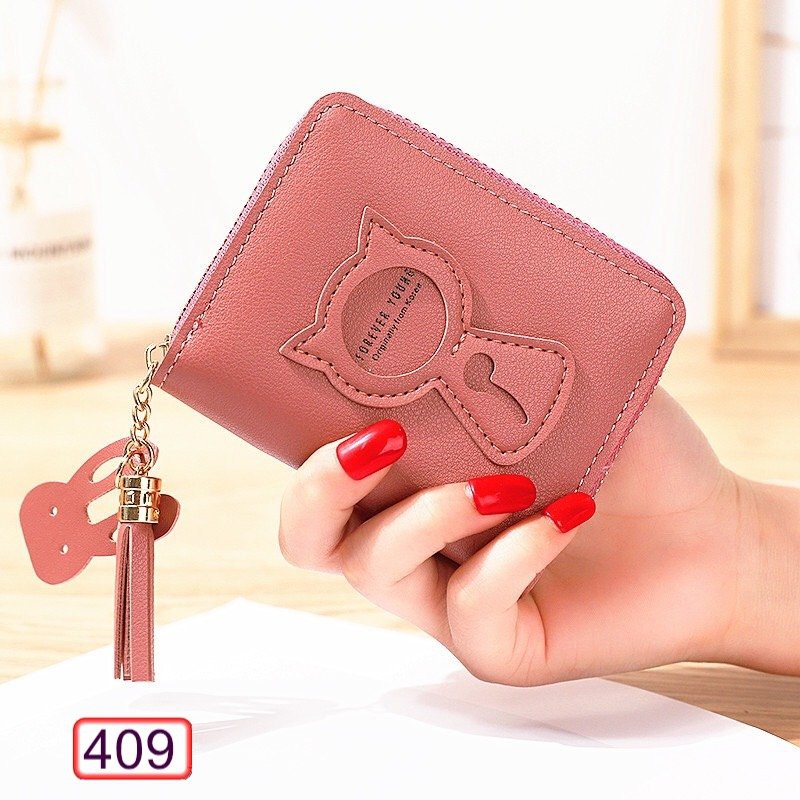 Ví Ngắn Dễ Thương VNN Cầm Tay Mèo In Nổi Dễ Thương