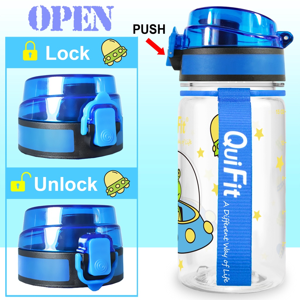 Bình nước Quifit không chứa BPA có vạch đánh dấu thời gian dung tích 450ML cho trẻ em