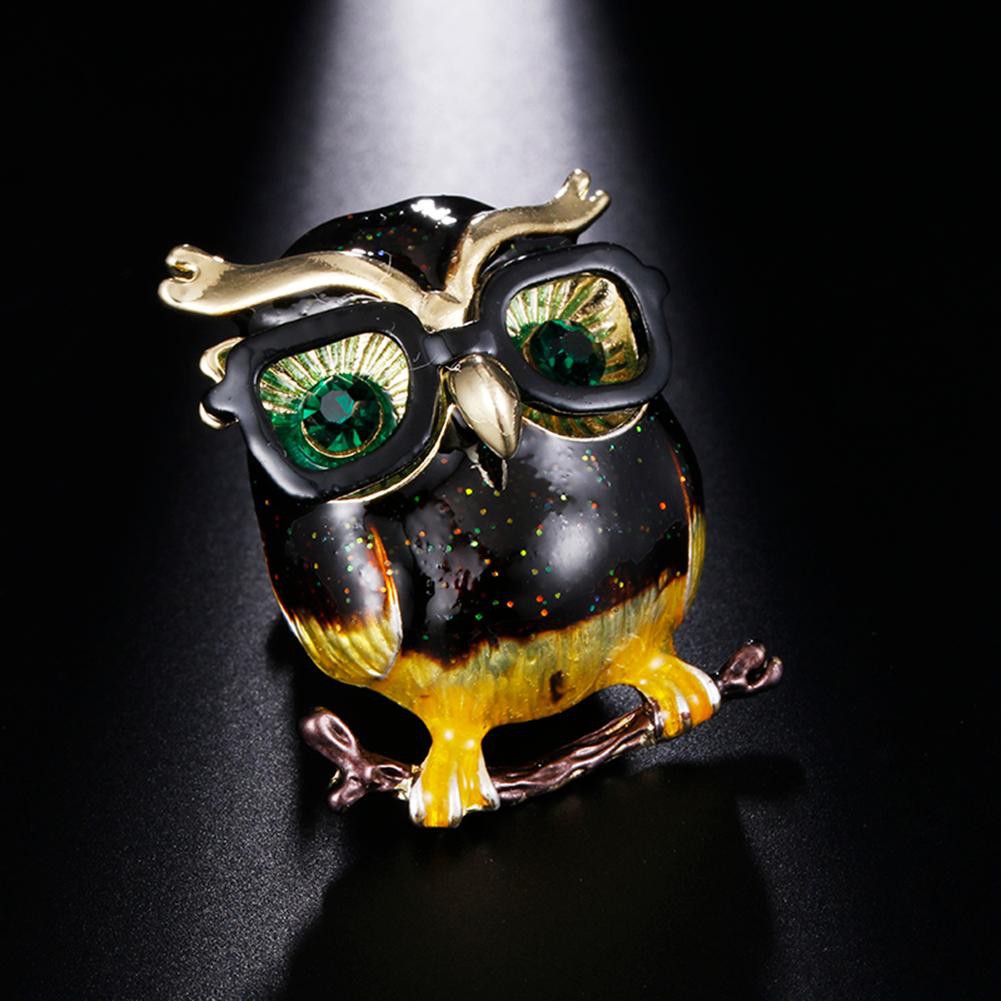 Deceble Fashion Birds Owl Women Rhinestone Crystal Brooch Pin Glasses Jewelry