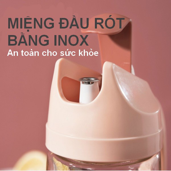 Chai đựng dầu ăn, nước mắm bằng thủy tinh tự động đóng mở nắp 630ml