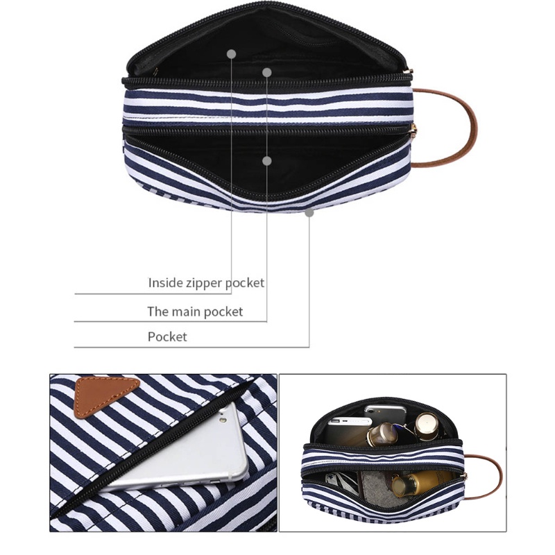 Túi Đựng Mỹ Phẩm / Tiền Xu / Đồ Trang Điểm Họa Tiết Kẻ Sọc Mang Đi Du Lịch Tiện Lợi