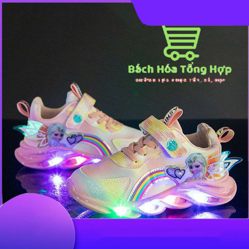 Giày Thể Thao Đế Mềm Có Đèn LED Hình Elsa Dễ Thương Cho Bé Gái |