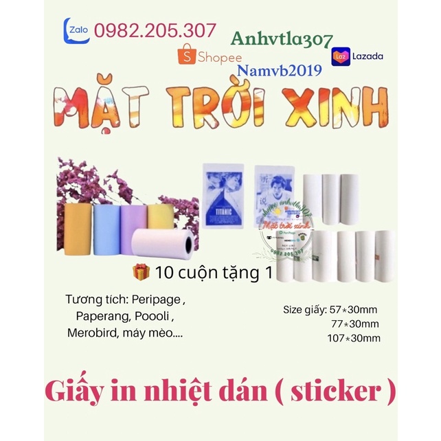 Giấy in nhiệt màu trắng dán / giấy màu dán 🎁tặng 1cuộn khi mua 10cuộn