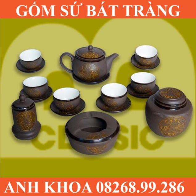 Ấm chén hoạ tiết trăng Bát Tràng - Gốm sứ Bát Tràng Anh Khoa