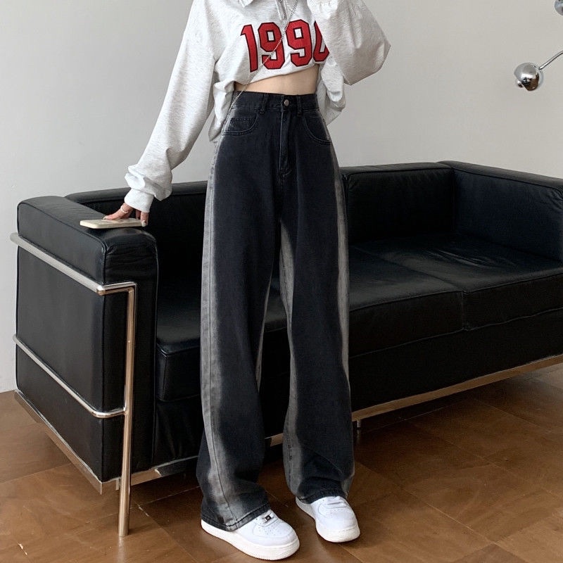 Quần bò jeans đen hoạ tiết sọc loang 2 bên viền cá tính