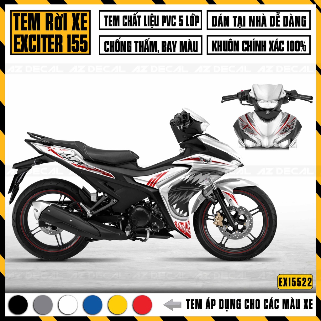 Tem Chế Mẫu Cá Mập Dán Xe Exciter 155 VVA | EX15522 | Decal Rời Ex  Chống Nước, Chống Phai Màu, Cắt Sẵn