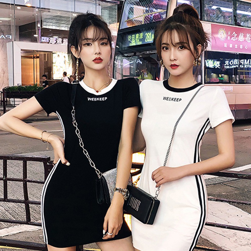 Đầm tay ngắn hoạ tiết kẻ sọc thời trang mùa hè cho phái nữ