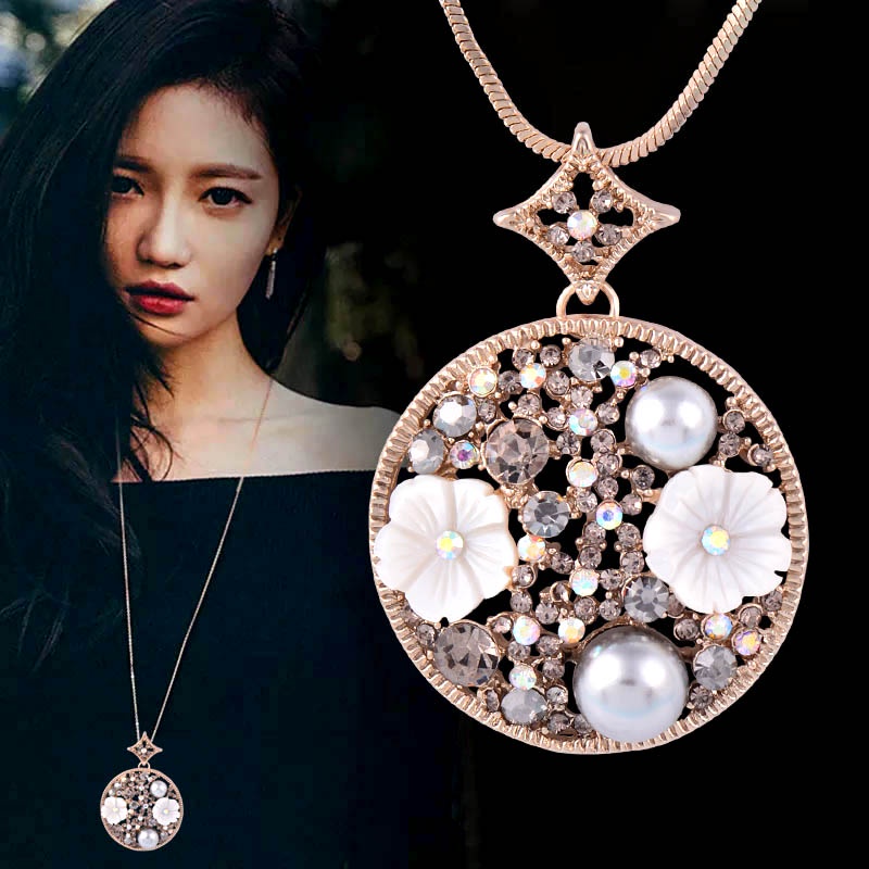 Dây chuyền SINLEERY MY397 mặt tròn phối vỏ sò đính đá zircon nhiều màu sắc thời trang dành cho nữ