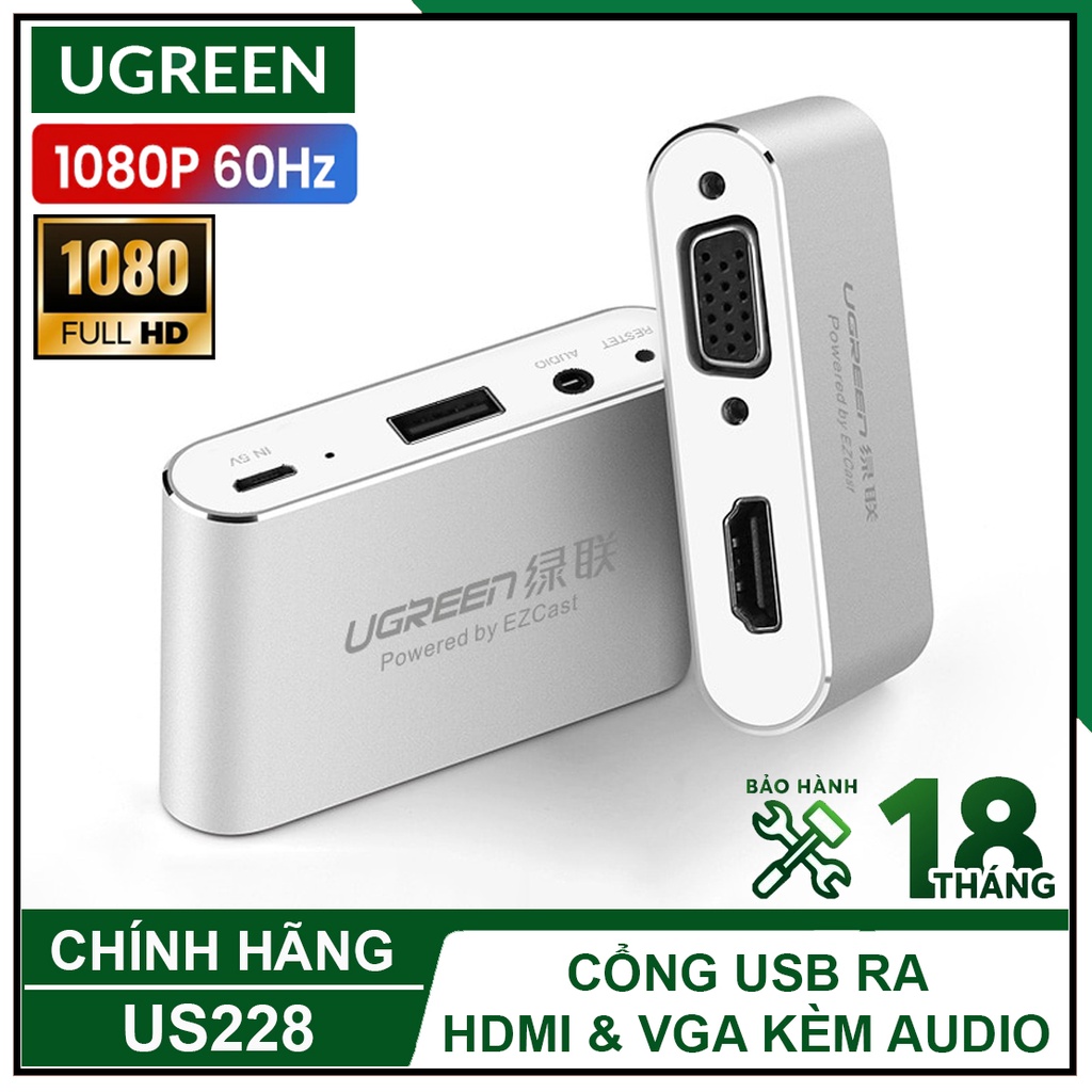 Cổng USB Ra HDMI, VGA Kèm Audio 3.5mm Cao Cấp, UGREEN US228 Chính Hãng