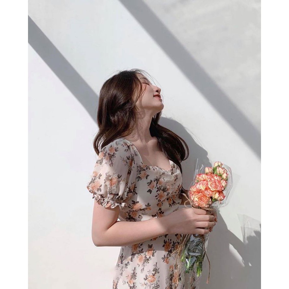 Đầm hoa nhún tay phồng xẻ ta cực xinh | BigBuy360 - bigbuy360.vn