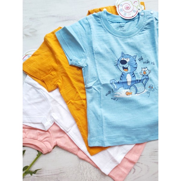 (6-&gt;18 tháng) Áo cộc tay cài vai bé trai bé gái Dokma, chất cotton hữu cơ mềm mát (DA748)
