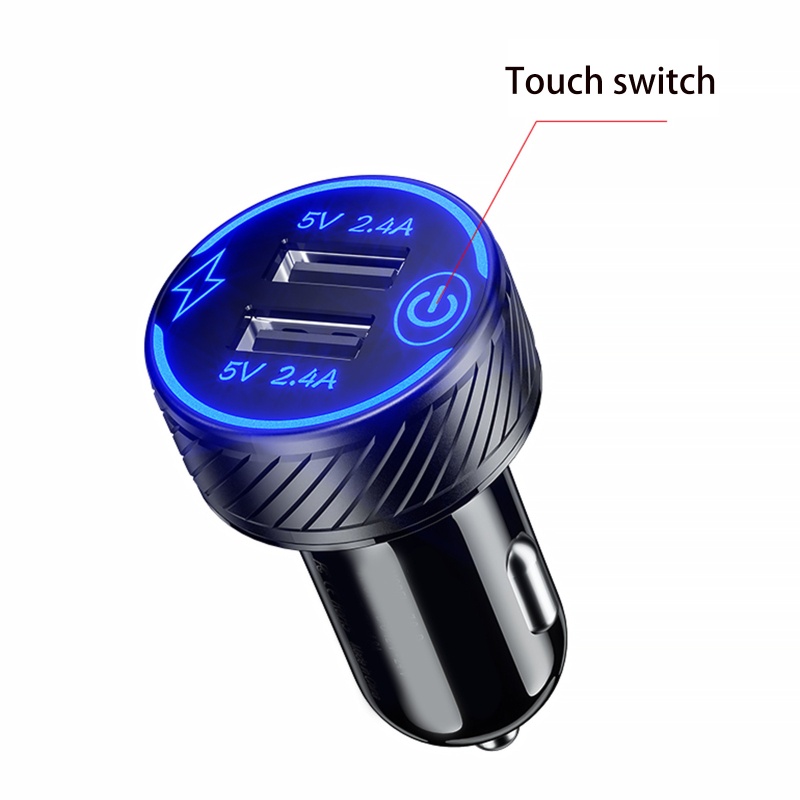 Tẩu Sạc Hai Cổng USB 2.4A 5V Có Đèn LED Và Công Tắc Cảm Ứng Cho Xe Hơi