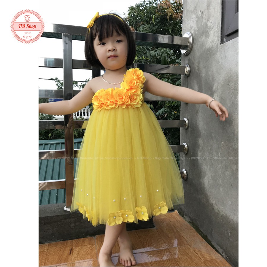 Đầm cho bé gái ❤️FREESHIP❤️ Đầm tutu vàng hoa hồng vàng 6b cho bé gái