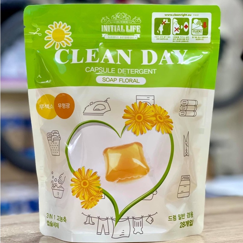 Viên Giặt Xả Hương Hoa Clean Day Hàn Quốc 28 Viên