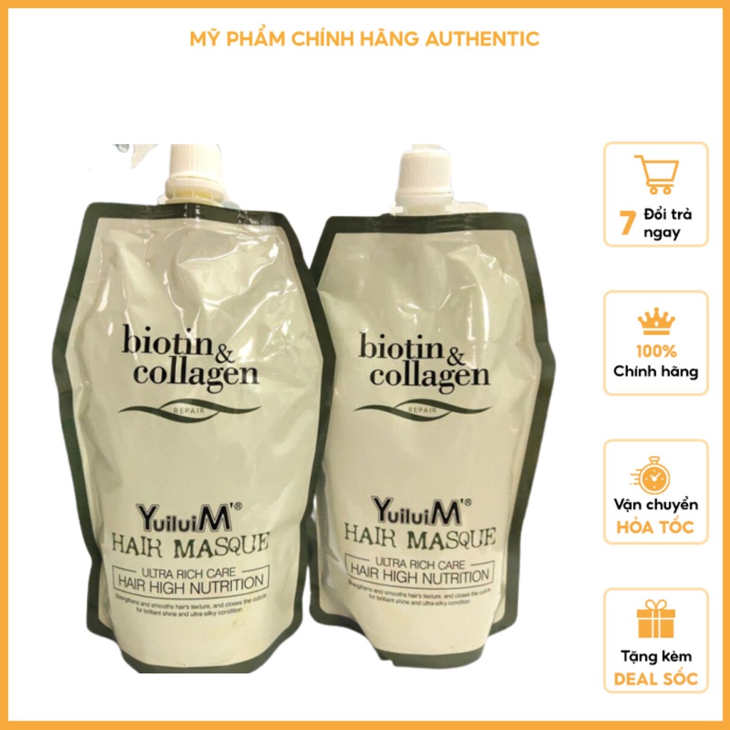 Kem Hấp Ủ Tóc Biotin collagen hair Yuiluim masque siêu mềm mượt- Phục Hồi Và Tái Sinh Tóc Gói 500ml