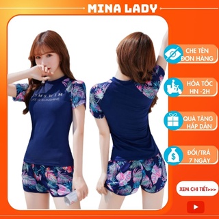 Bộ Đồ Bơi Nữ Gồm Áo Bơi Kín Đáo Và Quần Bơi Nữ Màu Hoa Đẹp Mắt Trẻ Trung Cuốn Hút Giá Rẻ -Hàng Quảng Châu Loại 1