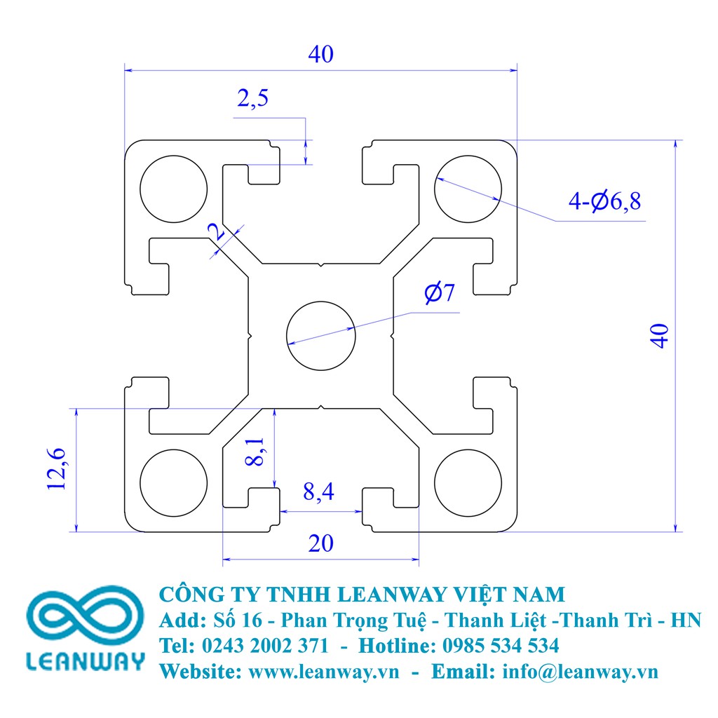 Nhôm định hình 40x40 (LWA-4040-1690-57) - Miễn phí cắt theo kích thước yêu cầu.