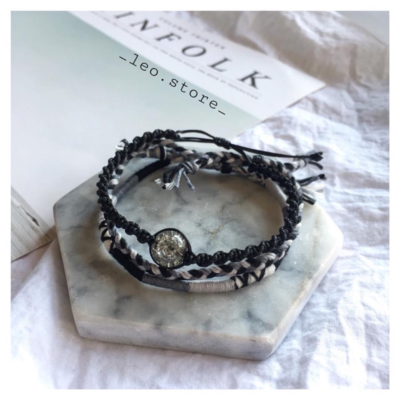 Set Vòng Tay Mặt Đá Nứt Tông Xám Độc Lạ/ Vòng Handmade Vintage