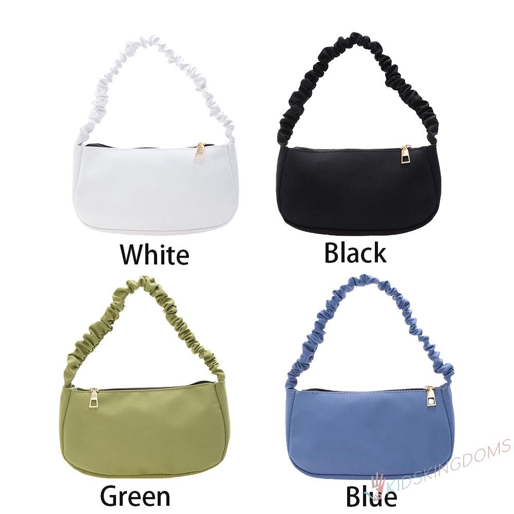 【Big Sale】Vintage Women Pure Color Pleated Shoulder Bag Casual Small Handbag Purse