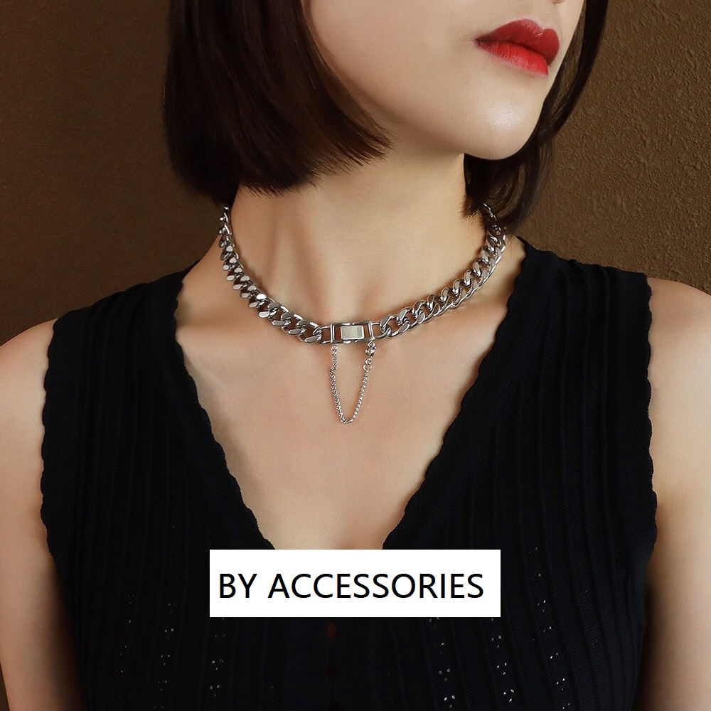 Vòng cổ choker titan xích vát cạnh 10mm khóa hộp không gỉ UN2104